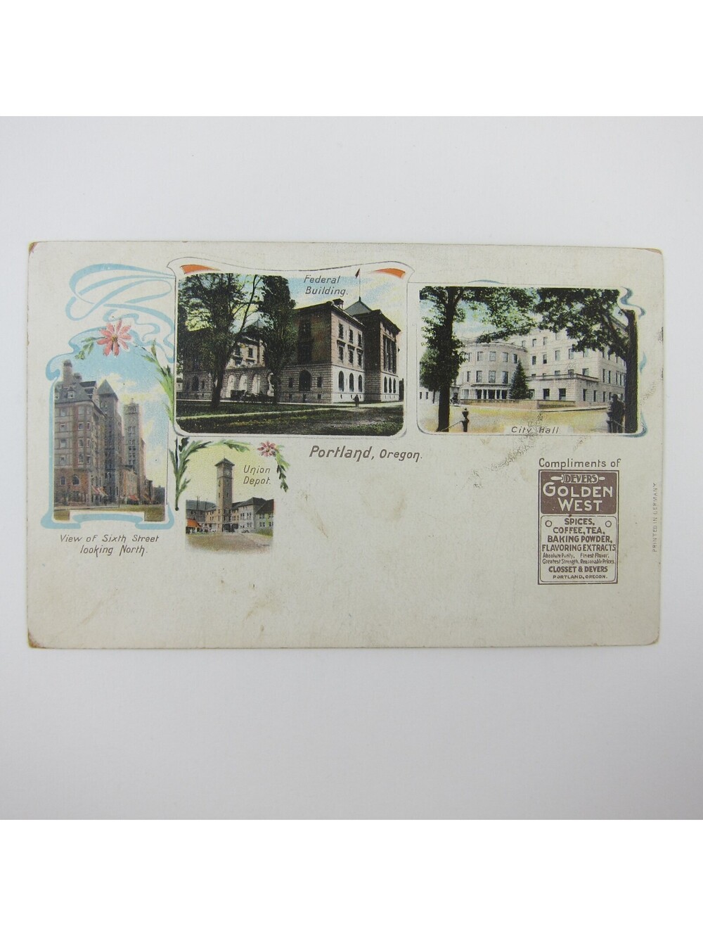 Postcard Portland Oregon Union Depot Federal Building City Hall 6th St. Antique